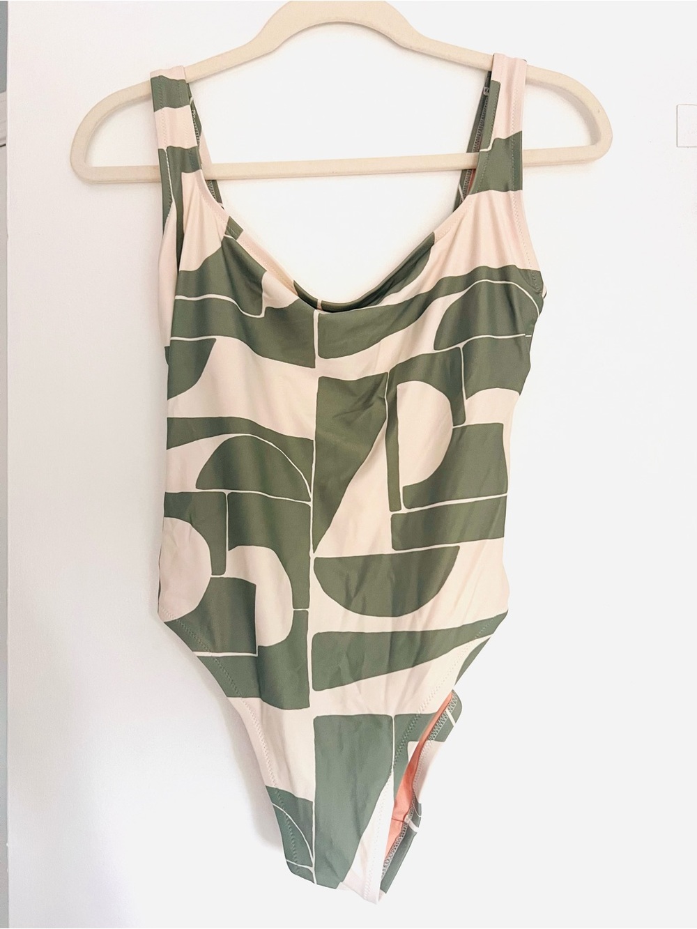 Geometric Print One-Piece Swimsuit in Sage & Cream